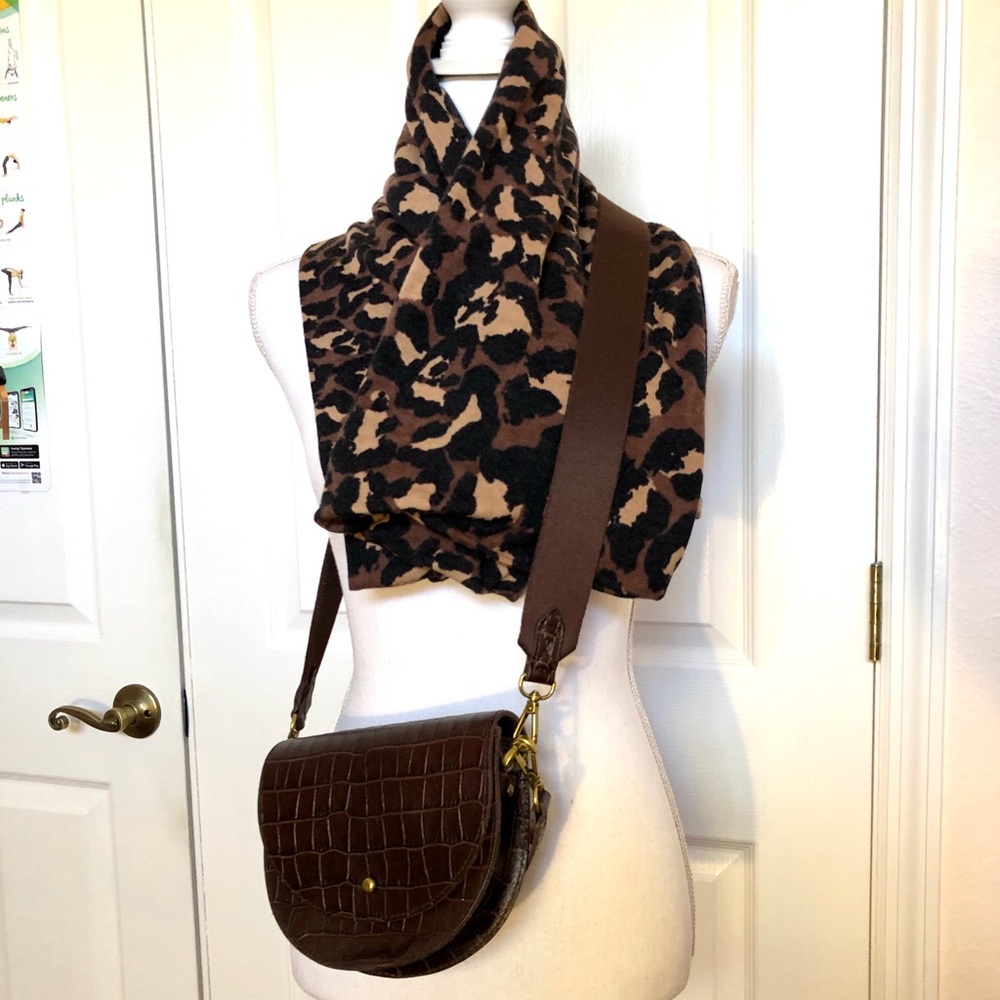 Madewell Brown Leather Crocodile Embossed Mini Handbag NWT Crossbody